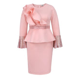 Fongt Round Collar Horn Sleeve Temperament Dress Party Wind Lotus Leaf Side Squint High Waist Dress Dress