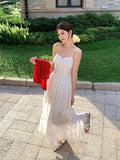 Fongt Xixi 13 Lines 2025 Summer New Elegant Temperament High-Waist Embroidery Sling Dress Women 88302