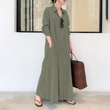 ZANZEA Women Shirt Dress Autumn Lapel Neck Long Sleeve Maxi Sundress Elegant Office Work Solid Long