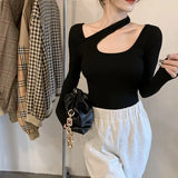 Fongt 2024 New Product Sexy Slim Show Thin Student Jacket Design Sense Hanging Neck Long-Sleeved T-Shirt Bottom Shirt Female