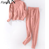 Autumn Winter New Sweater Knitted Pants Set High Collar Casual Women's Sportswear Two Piece Set Women's