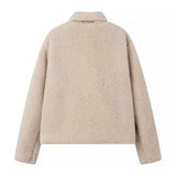 Beige Collar Pocket Faux Fur Coat-Outfit