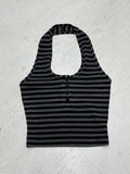 Fongt Wind Street Personality Hottie Striped Small Vest Three-Grained U-Neck Hanging Neck Knitting Top Casual Women's Clothing
