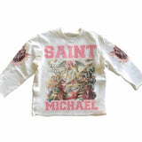 Fongt 2025 New SAINT Printed Seven-Sleeve T-Shirt Top With Casual Fashion Round-Neck Short Sleeve