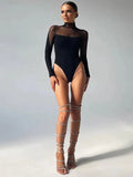 Women's Wear Ins Sexy Mesh Spliced Long-Sleeved Trouser Top