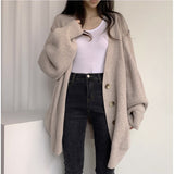 Preppy Solid Color V Neck Baggy Cardigan-Outfit