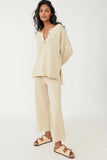 Women's Autumn Knitting V-Neck Long Sleeve Jacket Loose Casual Pants Leg Trousers Two-Piece Set-Outfit