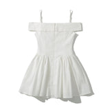 Fongt Spring New Sweet One Word Collar Sling Dress Sexy Back Chic Slim Short Dress-Outfit