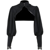 Temperament Lace Edge Design Dark Court Style Full-Color Women's High-Necked Blouse-Outfit