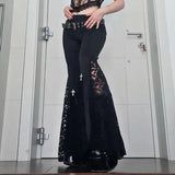 High-Waisted Lace Stitching Buttocks Micro-Trunks Dark Style Sexual Engraving Empty Spicy Girls Casual Pants-Outfit