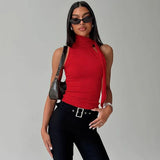 High Collar Tie Up Top-Outfit