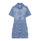 Fongt Women's Summer 2024 New Denim Mini Dress-Outfit