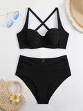 2025 Sexy New Hard Cup Pure Color High-Waist Swimsuit