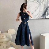 Fongt Kong-Style Sleeveless Denim Dress Women's Summer New Hollow High-Waisted Fishtail Dress