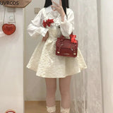 Vintage Lolita Blouses Women White Kawai Lace Peter Pan Collar Rose Bow Chiffon Shirts Black Elegant Long Sleeved Top-Outfit