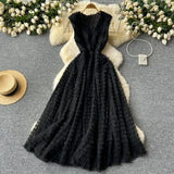Fongt Famous French High-End Women V Lead Heavy Industry Folding Net Yarn Waist Fluffy Cake Dress Dress