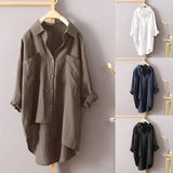 Fongt Women's Casual Wind Solid Color Shirt Autumn Cotton And Linen Cardigan Double Pocket Long Sleeved Top 7 Color Size