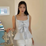 Sweet Sling Vest Female Summer Small Blue Striped Butterfly Lace-Up Slim Slim Age Jacket-Outfit