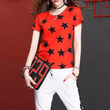 Retro Fashion Letter Floral Printed Pullovers Summer New Short Sleeve Female Clothing Casual O-Neck High Street T-shirt-Outfit