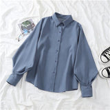 Fongt And Autumn 2025 New Grinding Shirt Female Korean Version Of The Design Sense Niche Blouse Lantern Sleeve Students Long-Sleeved Shirt