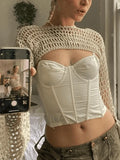 Long Sleeve Crochet Bolero Knit Top-Outfit