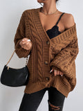 Fongt Sweater Lady Retro Style Loose Lantern Sleeve Knitted Coat