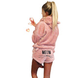 2023 Women's Cat Embroidered Pajamas Hooded Casual Set Two-Piece Fashion-Outfit