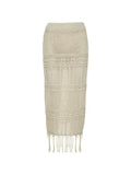 Fringed Crochet Hollow Knit Long Skirt-Outfit