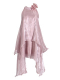 Fongt 2025 New Fashion Sweet Wind Flowers Hanging Neck Design Sleeveless Irregularity Of The Dress
