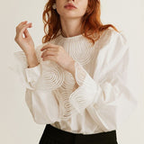 Peter Pan Collar Patchwork Sweet Shirt Blouse Women Solid Color Loose All-match Fashion Gentle Femme