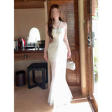 Fongt High-End Heavy-Working Nail Drill Sling Dress Women Summer Body Sex Pure Fishtail Ass Long