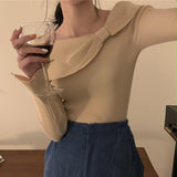 Slash Neck Bow Sweater Women Pullover 2023 Autumn Long Sleeve Top Korean Knitted Cropped Sweaters Mujer Jumpers Pull