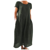 Fongt Solid-Color Retro Loose Cotton Dress Direct