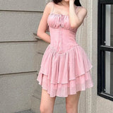 Lace Up Ruffle Corset Mini Dress-Outfit