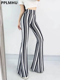 High Waist Striped Flare Pants Women Streetwear Print Tie Dye Slim Pantalones Vintage Lenggings Spodnie Aesthetic