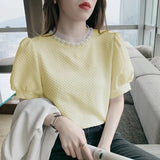 Summer Korean Women Blouse 2023 Short Sleeve Tops Loose O Neck Women Shirts Cotton Female Clothing Chemise Femme