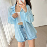 Fongt Temperament Long-Sleeved Sunscreen Shirt Women 2025 Summer New Chiffon Shirt Air-Conditioning Shirt White