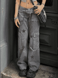 Vintage Star Print Boyfriend Fit Cargo Jeans-Outfit