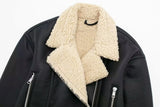 Black Pu Leather Fur One-sided Reversible Jacket-Outfit