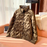 Autumn And Winter New Down Jacket Female Short Style Retro Standing Collar Warm To Show Thin Versatile Plate Deduction Age Fashion Coat-Outfit