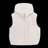 White Faux Fur Hooded Zip Vest-Outfit
