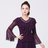 Dance Tops Long Sleeve Latin for Women's V-neck Tops-Outfit