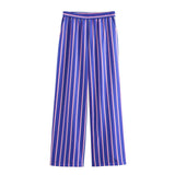 Fongt Women's Summer New Striped Loose Shirt Straight Trousers Set