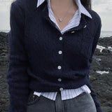 Vintage Cable Knit Slim Knitted Cardigan-Outfit