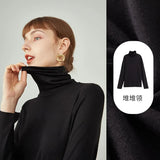 Women Pile Collar Solid Bottoming Shirt White Office Temperament Undershirt Women Winter Commuter Sweater