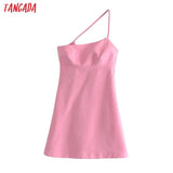 Women Solid Pink Mini Dress Strap Sleeveless 2021 Korean Fashion Lady Short Dresses Vestido