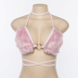 Sexy Women Short Crop Tops Backless Fleece Choker Bandage Sleeveless Vest Halter Tank Off Shoulder Ring Bralette Summer Cami-Outfit