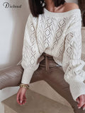 White Pullovers Woman Knitted Round Neck Long Sleeve Sweater Elegant Hollow Blue New Fashion Lady Autumn Jumpers