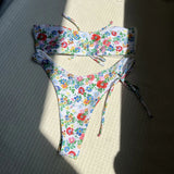 2024 New Broken Flower Color Tie With Chest Small Fresh Sexy Swimsuit