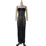Fongt New Women's Fashion One-Word Collar Sexy Perspective Lace Slim Halter Dress-Outfit